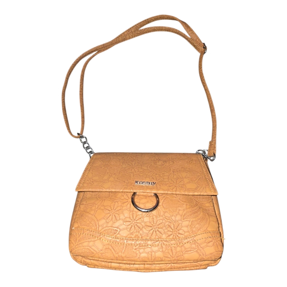 Koltov Gigi Crossbody bag in a honey color with an embossed floral pattern